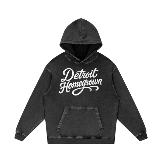 Detroit Homegrown Snow Washed Loose Cotton Hoodie