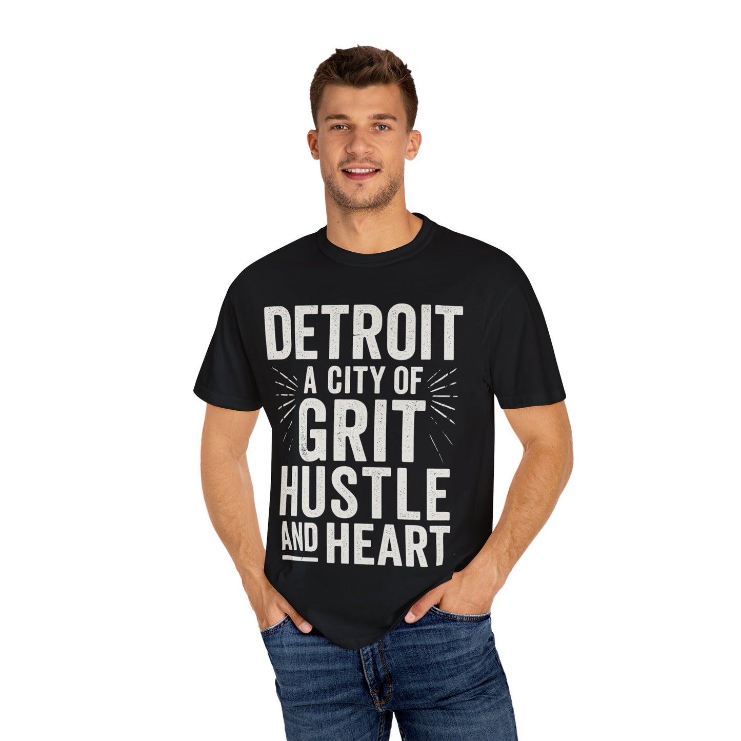 Detroit Grit Hustle Heart T-Shirt, Unisex Tee, Casual Wear, Gift for Detroit Fans, Inspirational City Shirt